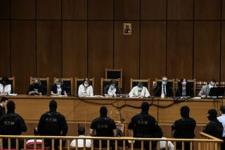 Η έδρα στη δευτεροβάθμια δίκη. Αριστερά διακρίνεται η εισαγγελέας Κυριακή Στεφανάτου